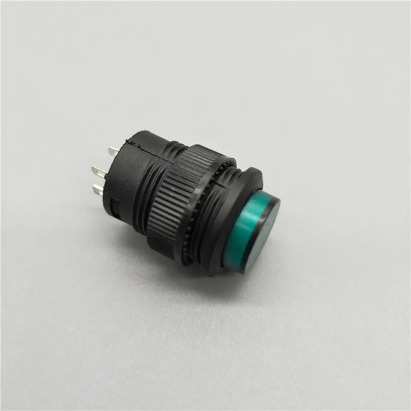 5 interruptores pulsadores de luz LED verde R16-503AD de 16 mm con autobloqueo de 3 A/250 V