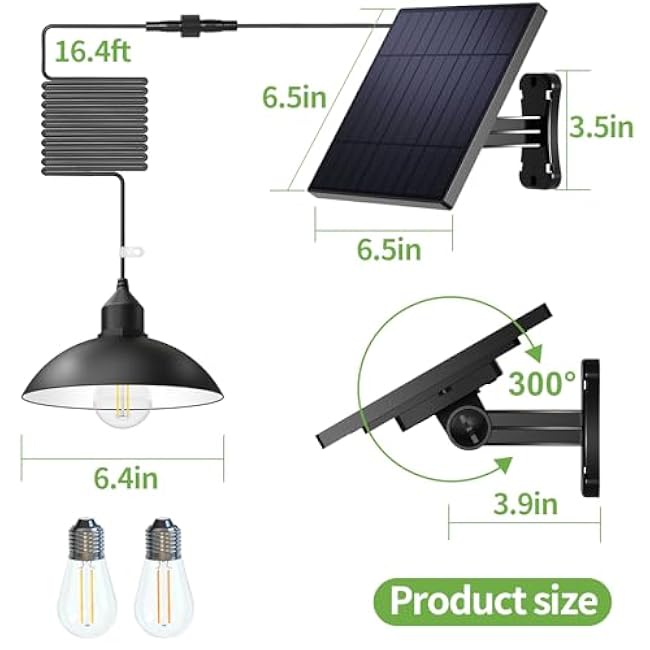 Solar Shed Light Outdoor Pendant Light with 4000mAh Solar Panel Warm/White Dimmable with Remote, Solar Powered Hanging Barn Light with Remote for Shed, 1 Pack