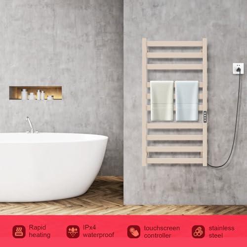 Colliford Towel Warmer,Stainless Steel Towel Warmer Rack for Bathroom -10 Bars Wall Mounted Towel Heater with Intelligent Touch Screen Timer, Hard Wired/Plug-in, Earth Tone by Colliford - Image 2