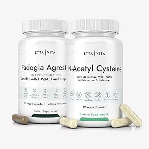 Etta Vita Fadogia Agrestis 600mg + N-Acetyl Cysteine 600mg Bundle, 3X Absorbency with BioPerine & HP-β- CD in Fadogia Agrestis, NAC Supplement with Quercetin, Milk Thistle, Molybdenum & Selenium Cover