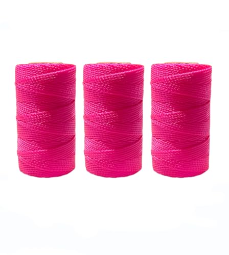 Mabellumia 3 Rolls Mason Line String Line #18 Braided Nylon String,Nylon Twine Construction String Building Line for Gardening or Masonry Tools,Landscaping, Fencing,DIY Project (500FT,Pink)