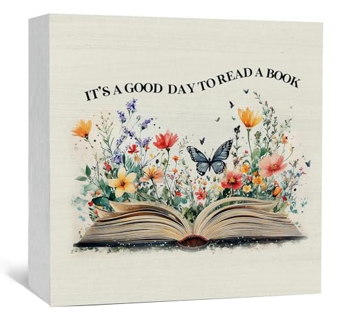 Nitelat It's a Good Day to Read Book Signs, Book Lover Gifts for Women,Gifts for Readers Lovers Women, Floral Reading Room Nook Library Decor Signs & Plaques
