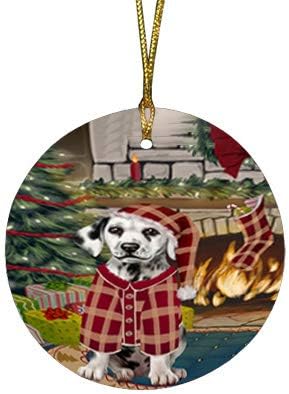 Christmas Express Delivery Red Truck Running Dalmatian Dogs Round Flat Ornament - Pet Decorative Hanging Ornaments for Christmas X-mas Tree Decorations - 2.75" Round Christmas Ornament
