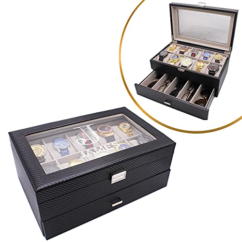 My Personal Memories Custom Personalized 10 Slot Watch Box Organizer Case with 5 Slot Sunglasses or Eyeglass Drawer (Black)