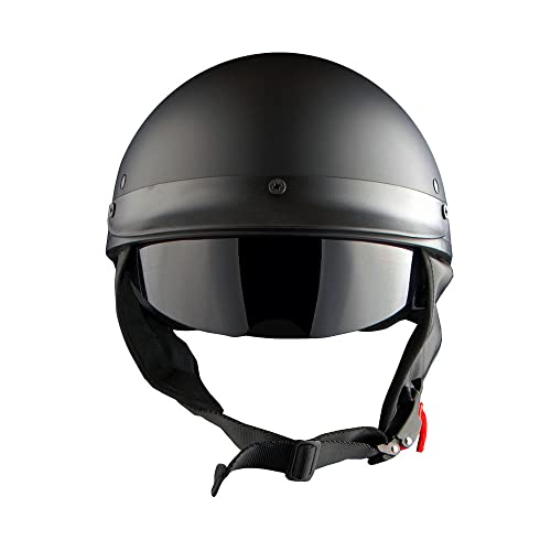 1Storm Motorcycle Half Face Helmet Mopeds Scooter Pilot With Retractable Inner Smoked Visor, Matt Black #TOP1