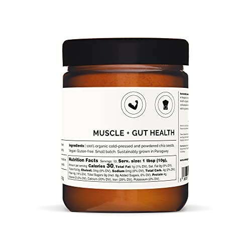 Erbology 100% Organic Chia Powder 4.4 Oz - Cold-Pressed From 100% Chia Seeds - High In Fiber And Protein - Rich In Minerals - Raw, Vegan And Gluten-Free - Non-Gmo - Recyclable Glass Jar #TOP2