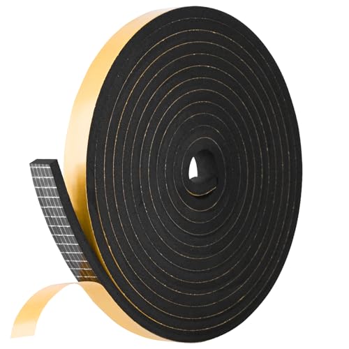 Kikerike Self Adhesive Foam Tape Weatherstrip 1/2In x 1/4In x 16.5Ft High Density Foam Insulation Strips Seal Weather Stripping with Strong Adhesive for Door and Window Sound Isolation Soundproofing