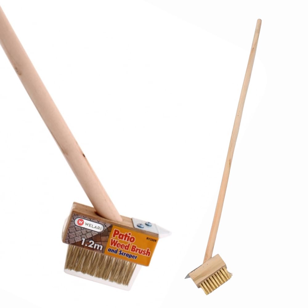 Welari Beige Weed Brush And Scraper For Patio Driveway Block Paving 120Cm Long Wooden Handle Moss Remover Groove Cleaning Wire Bristle Garden Path Tool | Pack Of 1