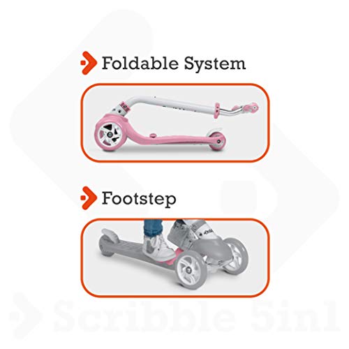 Mondo On&Go - Scribble Monopattino Per Bambini 5In1 - Monopattino Con Sedile, Pedali In Gomma Morbida E Grande Scooter A 3 Ruote Per Bambini - Età Da 1 A 5 Anni | Max 50 Kg - Colore Rosa - 28575 - 5