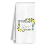 HSIASHENG ArtisaEura an Italian Blessing Kitchen Towels, Mediterranean Tiles Lemon Floral Dish Tea Hand Towels for Kitchen Bathroom Decor, Italian Gifts for Women, 16x24 Inch