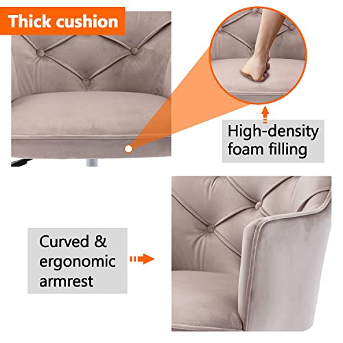 Modern Home Office Desk Chair, Adjustable Low Back Swivel Computer Task Chair Velvet Upholstered Accent Chair With Wheels For Office,Bedroom,Living Room,Study Room,Vanity Room (Gray) #TOP4