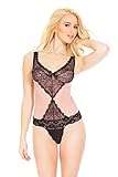 Coquette Women's Off The Shoulder Mesh Lace Teddy, Blush, Large