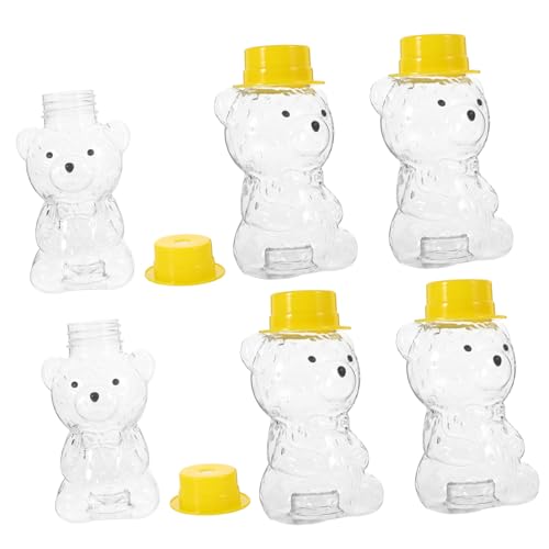 Garneck 6pcs Honey Bear Bottle Honey Bottle Cartoon Beer Bottle Plastic Sealing Bottles