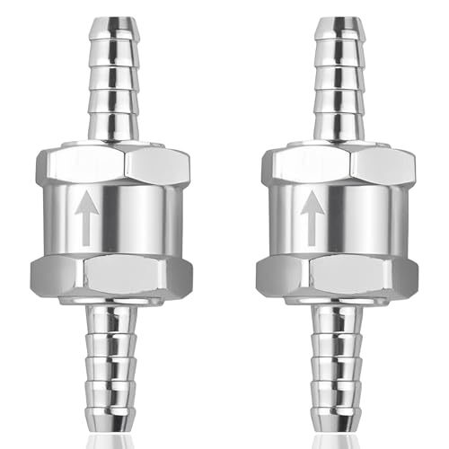 GWEOR Pack de 2 Válvulas Antirretorno 8mm, Válvula Unidireccional de Aluminio para Combustible, Gasolina, Diésel y Agua, Accesorio de Tubería para Coche y Náutica (Plateado)