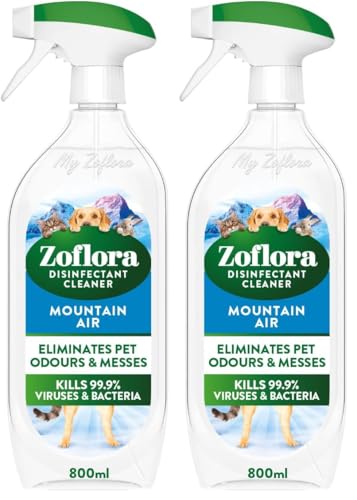 Image of Zoflora Mountain Air Multipurpose Cleaner 800Ml, Disinfectant Cleaner Spray, Antibacterial Surface Cleaner, Pet Odour Neutraliser Spray (Pack of 2)