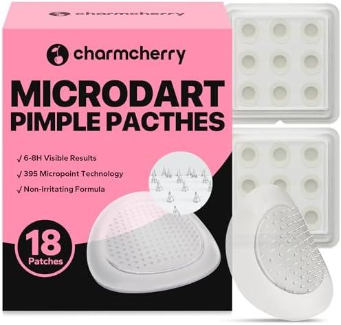 CharmCherry Pimple Patches for Face (18 Count), Microdart Acne Patches, Hydrocolloid Blemish Spot with Salicylic Acid, Fast-Acting for Early Stage Deep Pimples, Zits, Breakouts & Cystic Acne