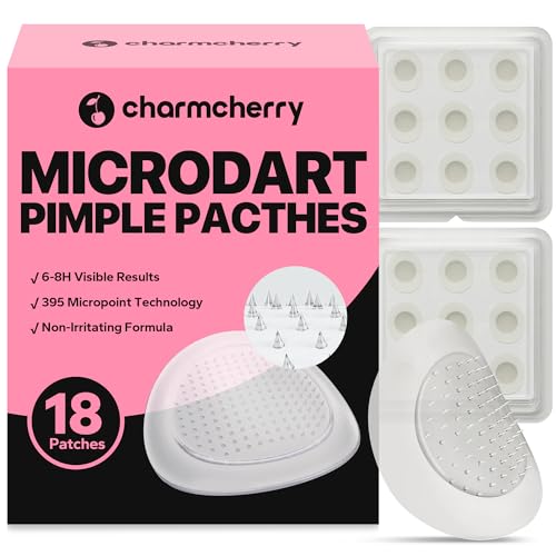 CharmCherry Pimple Patches for Face (18 Count), Microdart Acne Patches, Hydrocolloid Blemish Spot with Salicylic Acid, Fast-Acting for Early Stage Deep Pimples, Zits, Breakouts & Cystic Acne