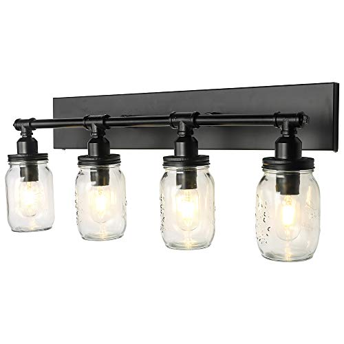 Bathroom Light Fixtures, 4 Lights Farmhouse Mason Jar Lights with Metal,Farmhouse Lamp for Kitchen Barn Farmhouse Dinning Room