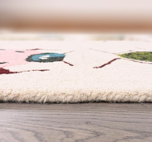Image of Colorful Beetle-Inspired Hand-Tufted Wool Area Rug - Eco-Friendly, Soft & Durable Carpet with Insect Pattern for Living Room, Bedroom, or Home Decor (Ivory, 5' x 8')