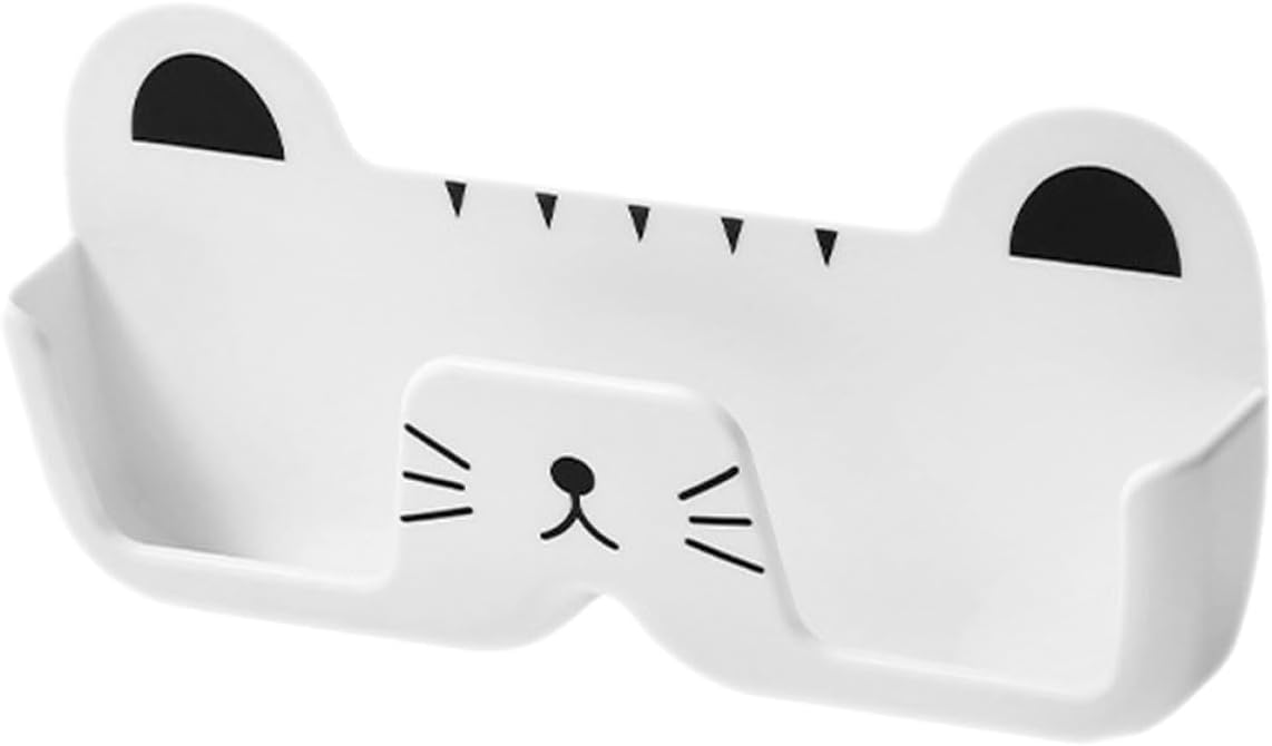 Garneck Wall-Mounted Cat Design Sunglass Organizer Plastic Eyeglasses Holder with No-Trace Adhesive for Home Storage, Portable White Glasses Box for Wall Eyewear Organization