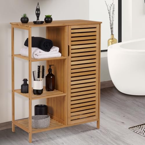 Meuble Salle de Bain Bambou Placard + 3 Étagères IDMarket