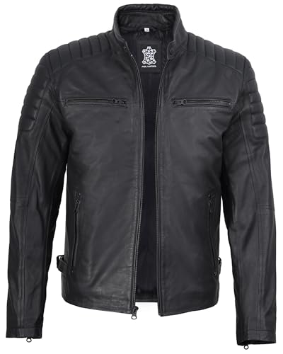Image of fjackets Cafe Racer Mens Leather Jacket - 100% Real Lambskin Leather Jacket Men Moto Style Outerwear