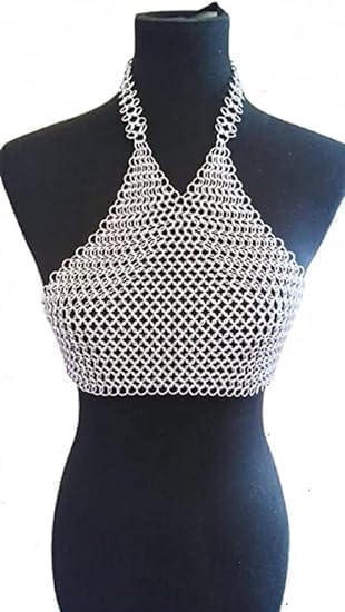 Medieval Crop Halter Bra Top for Women Fancy Bra Aluminium butted Chain Mail - Medieval Festivals by CMA