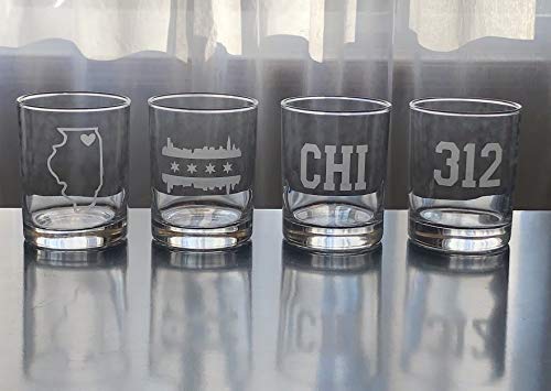 Chicago Rocks Glasses Gift Set- 4 Double Rocks Glasses - Chicago - Illinois - Chicago Whisky - Barware - Bourbon - Chicago Gift
