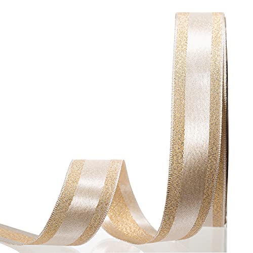 Huihemoni 1 Inch Gold Glitter Ribbon For Gift Wrapping,50 Yards X 1 Roll Sparkly Fabric Gold Ribbon With Satin Ribbons For Crafts Bow Maker,Holiday Wedding Birthday Party Decor Supply (B) #TOP6