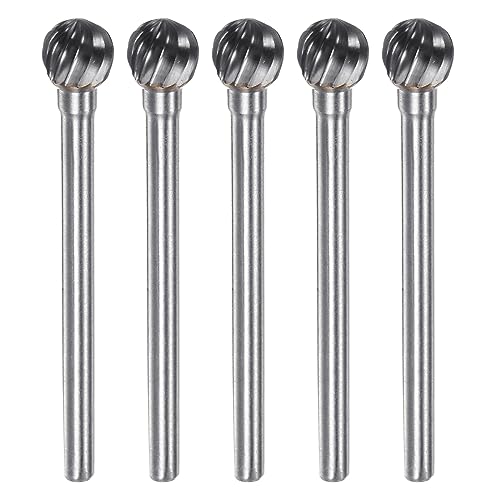 sourcing map 5uds Carburo Tungsteno Fresas Rotativas 1/8' (3mm) Vástago 1/4' (6mm) Cabeza Corte Individual Bola Forma D Fresas para Esmerilar Archivos Raspadores para Pulido Grabado