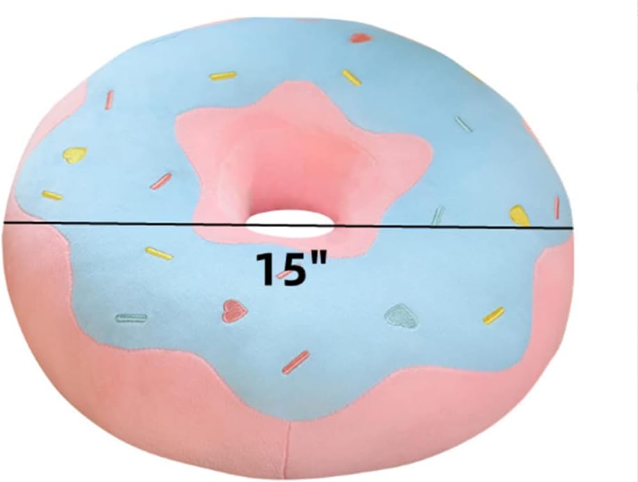 Round Donut Pillow 16 Inch Soft Plush Decor Cushion | Funny Food Stuffed Seat Pad for Couch, Chair, Floor, or Sofa (Blue Pink)