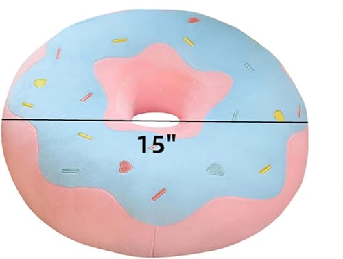 Miniatura 9 de Almohada redonda con forma de dona de 15 pulgadas, felpa suave, divertida y rellena de alimentos, cojín de asiento para sofá, silla, sofá de suelo