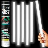 Lewtemi 5 Pcs Large Glow Sticks, 14 Inch Jumbo Light up Sticks Holiday Colorful Sticks Emergency Glow in The Dark Party Supplies for Camping, Halloween, New Year(White)