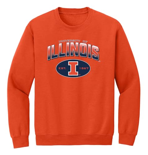 CornBorn University of Illinois Sweatshirt - Crewneck Fleece Full Color Fade Illinois Arch - Orange - Large