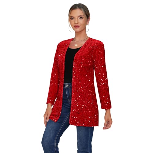 Women's Sequin Jacket Sparkly Blazer Open Front Glitter Cardigan Long Sleeve Coat for Casual Party Cocktail3