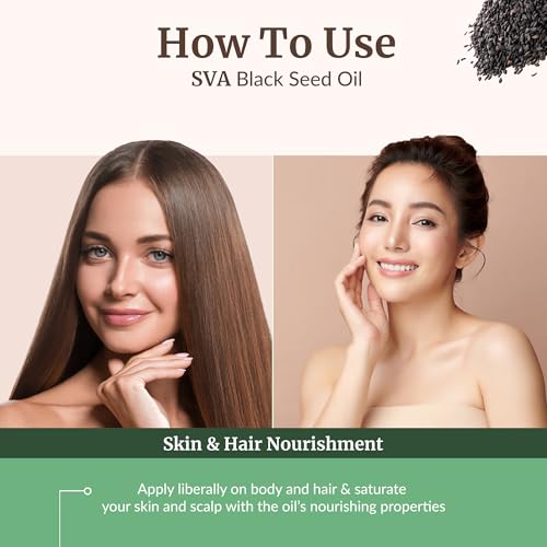 Image of SVA Black Seed Oil Organic - 32 Fl Oz - 100% Natural Cold Pressed Organic Black Seed Oil - for Face, Skin Care, Hair Care, Scalp Massage & Body Massage - Carrier Oil
