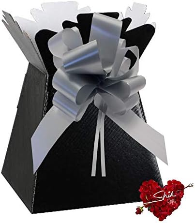 Shik Gifts BlackLiving Vase Flower Box Flower Bouquet Transporter, Sweet Tree Box and Silver Pull Bow
