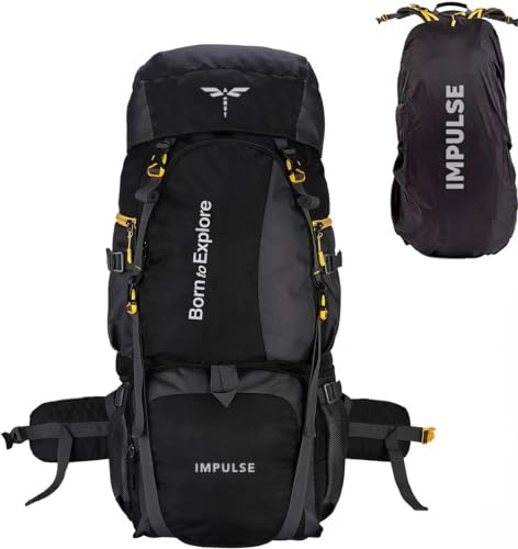 Impulse Rucksack bags 80 litres travel bag for men tourist bag for travel backpack for hiking trekking Bag for men camping Curve Black with 1 year War