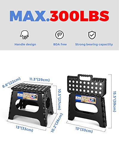 Acko 11 Inch Folding Step Stool Lightweight Plastic Step Stool - 2 Pack - Foldable Step Stool For Adults,Non Slip Folding Stools For Kitchen Bathroom Bedroom (Black, 2 Pack) #TOP3