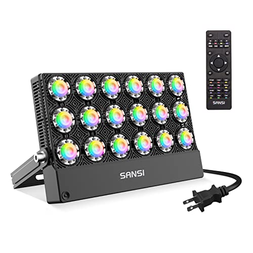 SANSI Led Flood Light 600W Equivalent with Ceramic Technology, Outdoor Indoor Color Changing Led Stage Party Christmas Lighting, RGBW Remote Floodlights 100W,16 Colors 4 Modes,Dimming for Garden Yard
