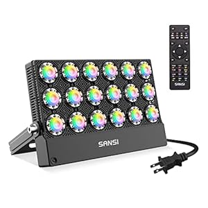 SANSI Led Flood Light 600W Equivalent with Ceramic Technology, Outdoor Indoor Color Changing Led Stage Party Christmas Lighting, RGBW Remote Floodlights 100W,16 Colors 4 Modes,Dimming for Garden Yard