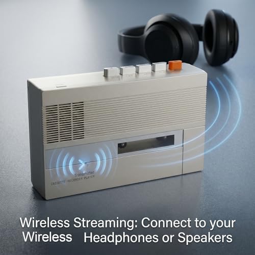 Denash Kassettenspieler, Tragbarer Bluetooth-Kassetten-Digital-Konverter mit Integriertem Lautsprecher und Kopfhöreranschluss, um Klassische Kassetten Noch Einmal zu Erleben und Neuen
