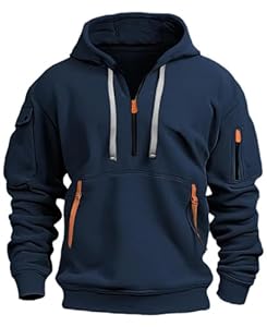 MEDUOLA Sweat à Capuche Homme Pull Homme Zippé Manches Longues Couleur Unie Sweatshirt épais Poche Kangourou Sweat pour Hiver et Automne(4XL,Bleu Foncé)