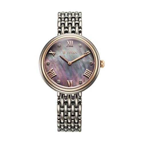 Image of Titan Aura Quartz Analog Titanium Mother of Pearl Dial Titanium Stainless Steel Strap Watch for Women-95243KM01