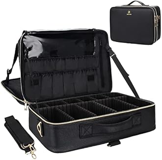 Relavel Makeup Case Large Makeup Bag Professional Train Case 16.5 inches Travel Cosmetic Organizer Brush Holder Waterproof Makeup Artist Storage Box, 3 Layer Large Capacity