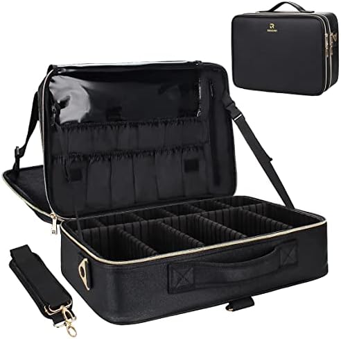 Relavel Makeup Case Large Makeup Bag Professional Train Case 16.5 inches Travel Cosmetic Organizer Brush Holder Waterproof Makeup Artist Storage Box, 3 Layer Large Capacity