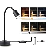 DAMI Dimmable LED Desk Lamp USB Powered, 3 Color Modes Flexible Gooseneck Reading Light, Eye-Caring Small Table Lamp for Home Office Study Bedroom Dorm Bedside - Black