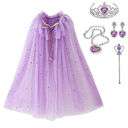 skyllc Prinzessin Umhang Kinder,Tüll Umhang Glitzer für Mädchen,Party Kostüm Karneval Cosplay (Violett)