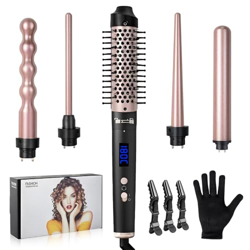 Carehabi Piastra Onde per Capelli e Ferro Arricciacapelli 5 in 1, 5 Testine Intercambiabili 9 mm, 9-18 mm, 19 mm, 32 mm e Spazzola Termica, 4 Temperature 160-230°C, LCD, Riscaldamento 10 s