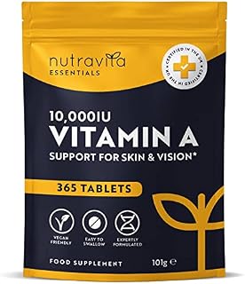 Vitamin A 10,000 IU  365 Vitamin A Tablets (1 Year Supply) - High Strength Vitamin A Supplement for Normal Skin, Eyes & Immune System - Alternative to Vitamin A Capsules  Vegan Friendly - Nutravita